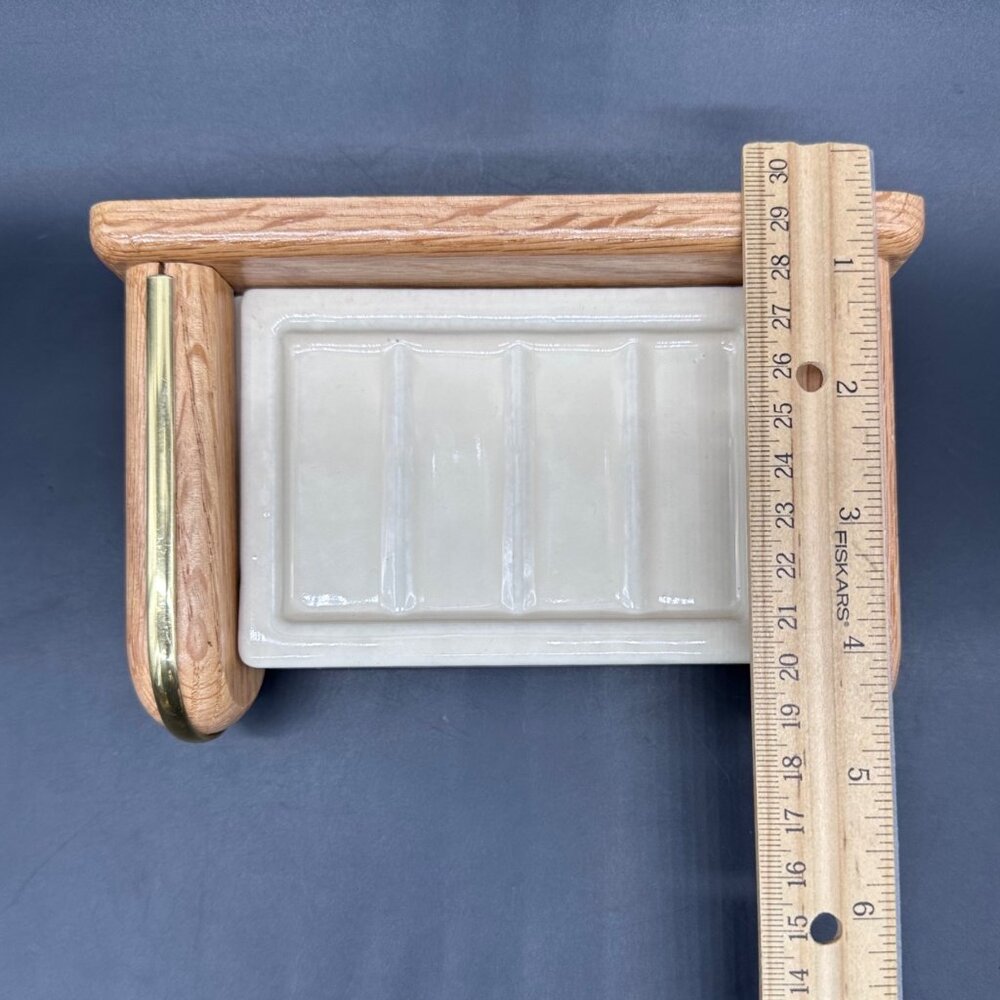 Vintage Wall Mount Soap Dish Ceramic Wood 1980s Taiwan Retro Bathroom Accessory - Picture 11 of 12